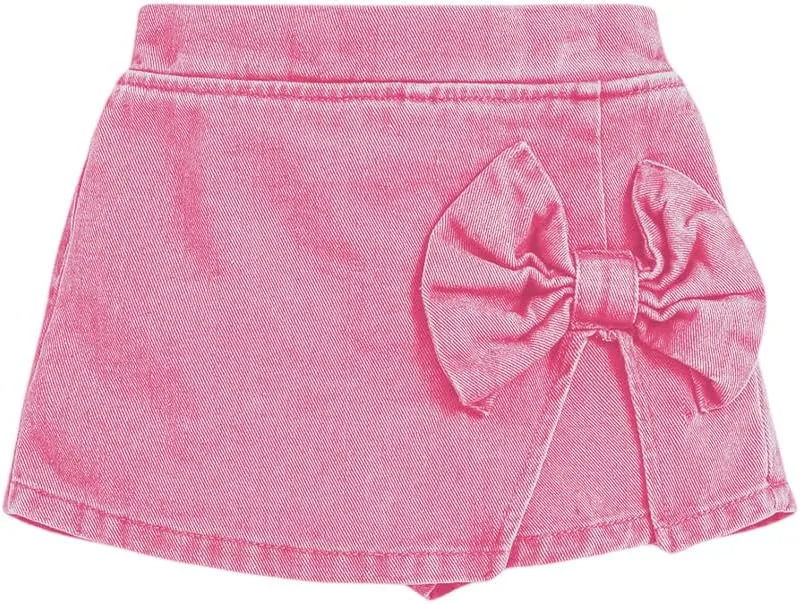 Girl's High Waist Denim Skort Bow Front Split Elastic Waist Summer Casual Jean Skirt Shorts