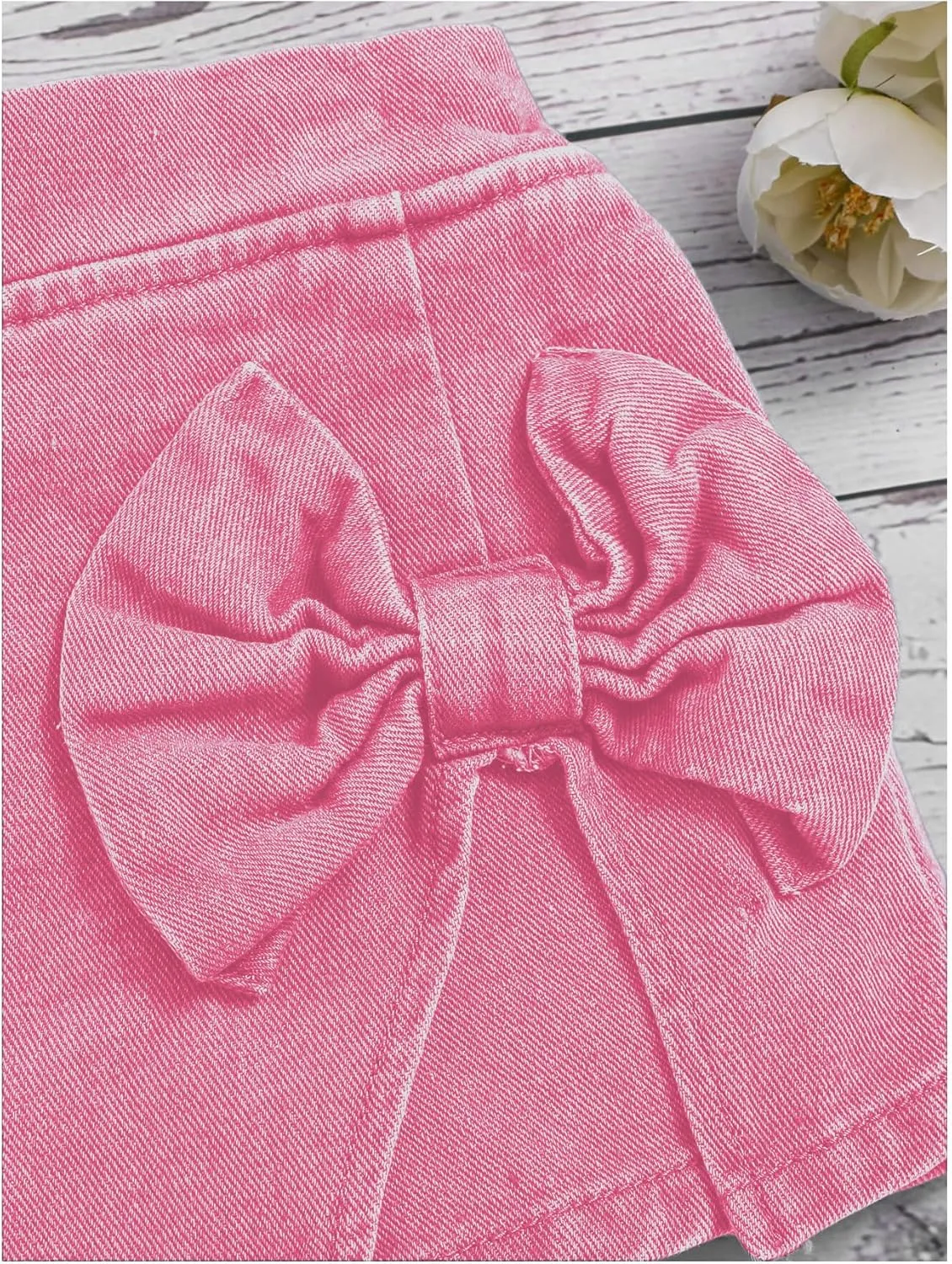 Girl's High Waist Denim Skort Bow Front Split Elastic Waist Summer Casual Jean Skirt Shorts