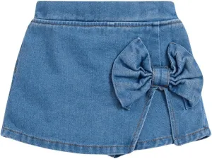 Girl's High Waist Denim Skort Bow Front Split Elastic Waist Summer Casual Jean Skirt Shorts