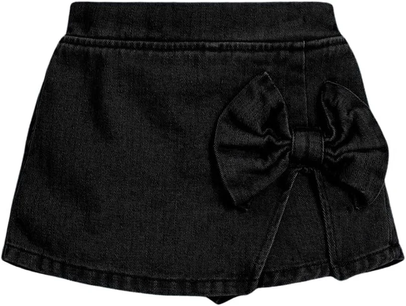 Girl's High Waist Denim Skort Bow Front Split Elastic Waist Summer Casual Jean Skirt Shorts