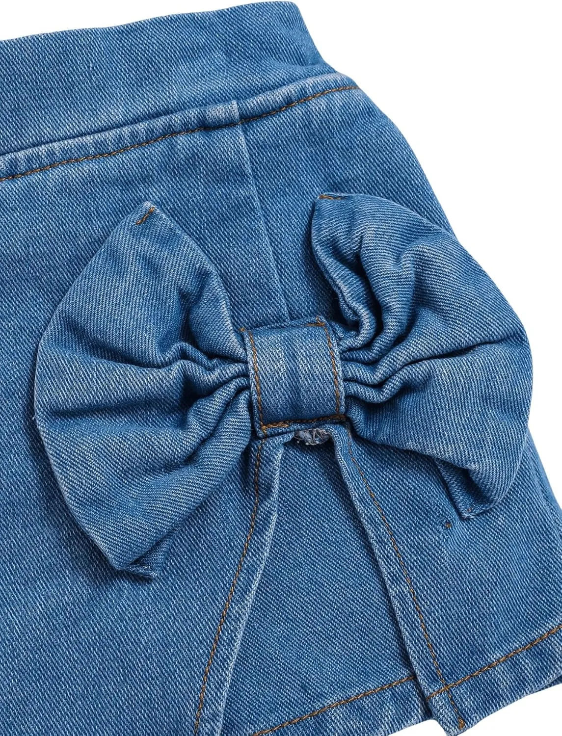 Girl's High Waist Denim Skort Bow Front Split Elastic Waist Summer Casual Jean Skirt Shorts
