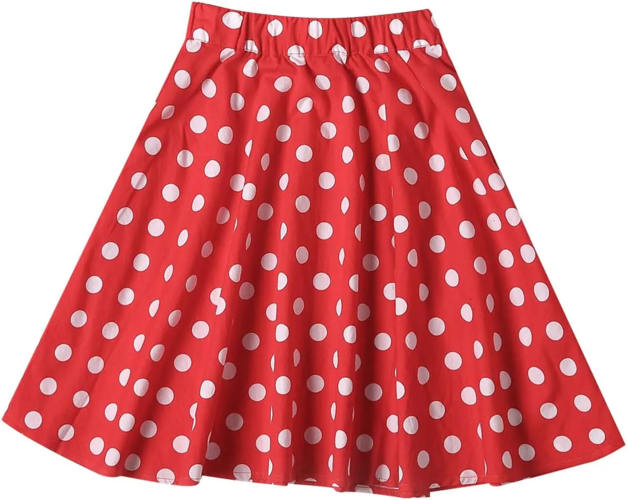 Girls Knee Length Flowy A-Line Skirt Fashion Polka Dot Smocked A-Line Skirts Pull-on Elastic Waist Pleated Skirt
