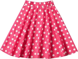 Girls Knee Length Flowy A-Line Skirt Fashion Polka Dot Smocked A-Line Skirts Pull-on Elastic Waist Pleated Skirt