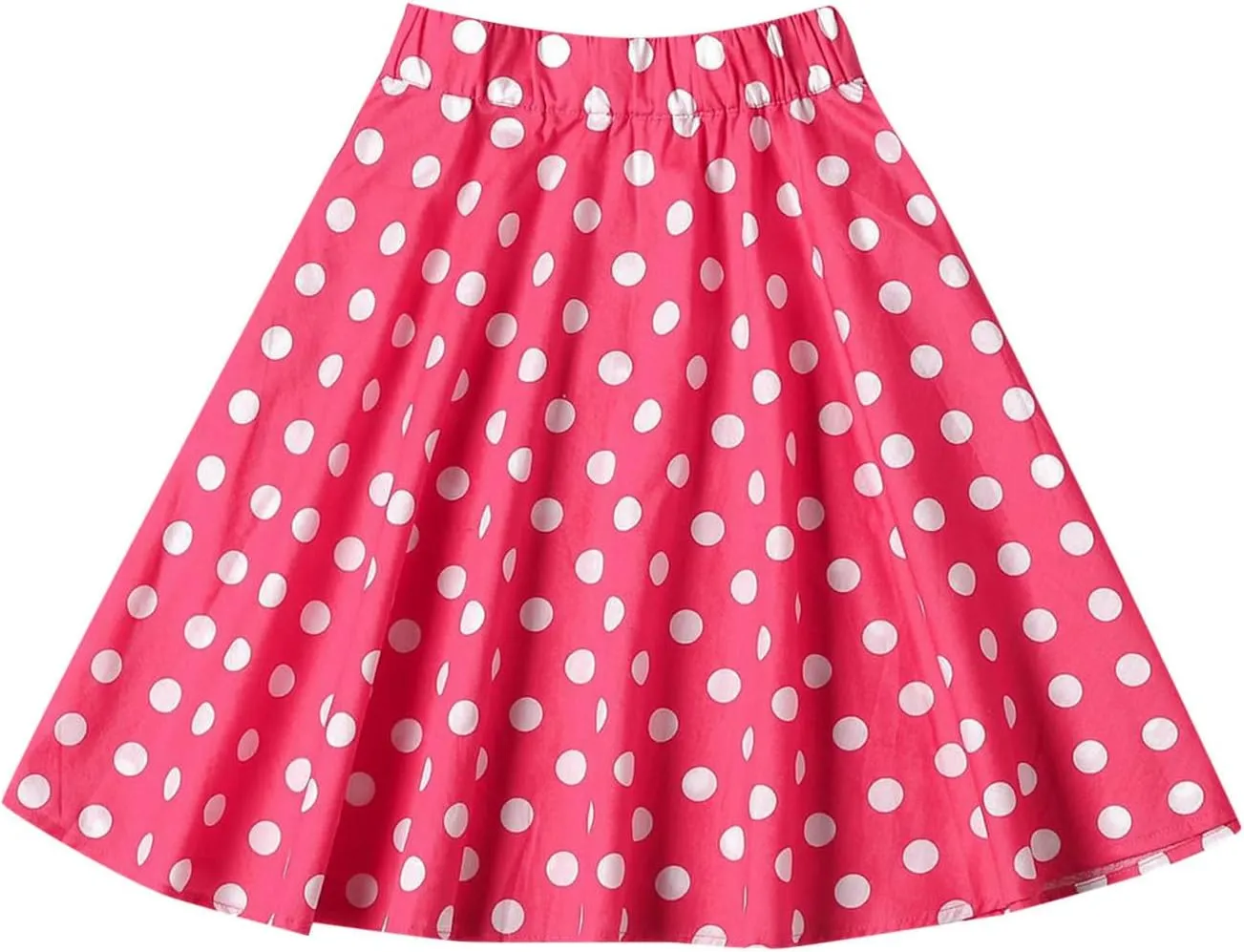 Girls Knee Length Flowy A-Line Skirt Fashion Polka Dot Smocked A-Line Skirts Pull-on Elastic Waist Pleated Skirt