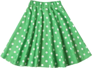 Girls Knee Length Flowy A-Line Skirt Fashion Polka Dot Smocked A-Line Skirts Pull-on Elastic Waist Pleated Skirt