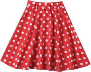 Girls Knee Length Flowy A-Line Skirt Fashion Polka Dot Smocked A-Line Skirts Pull-on Elastic Waist Pleated Skirt