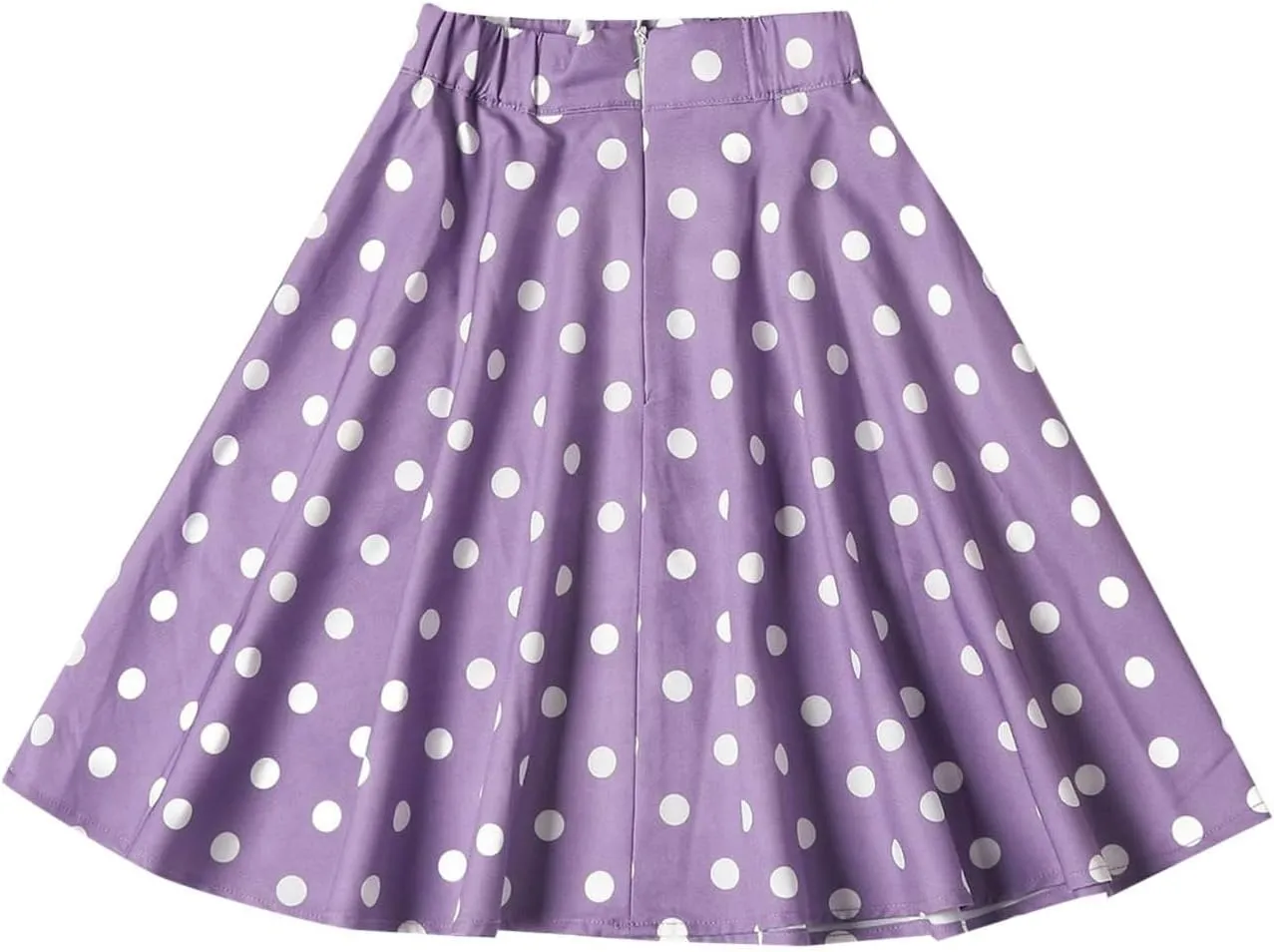 Girls Knee Length Flowy A-Line Skirt Fashion Polka Dot Smocked A-Line Skirts Pull-on Elastic Waist Pleated Skirt