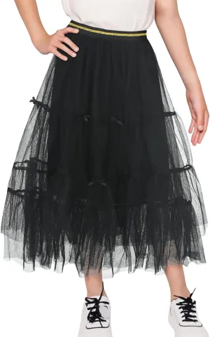 Girls Tulle Skirts Midi Elastic High Waist Pleated Mesh Flowy A-Line Party Long Tutu Skirts