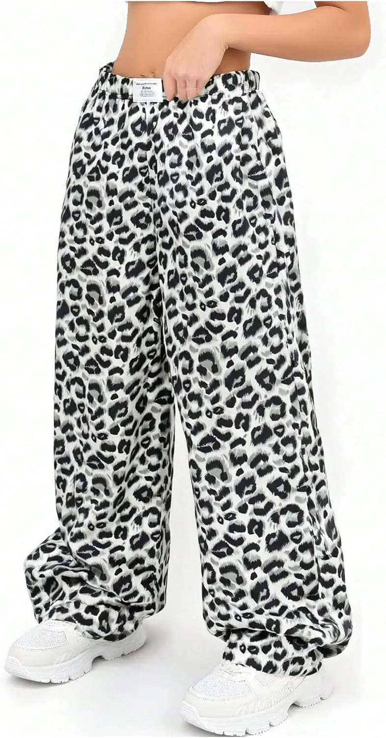 Girl's Wide Leg Camo Pants Elastic High Waisted Baggy Long Trousers Streetwear