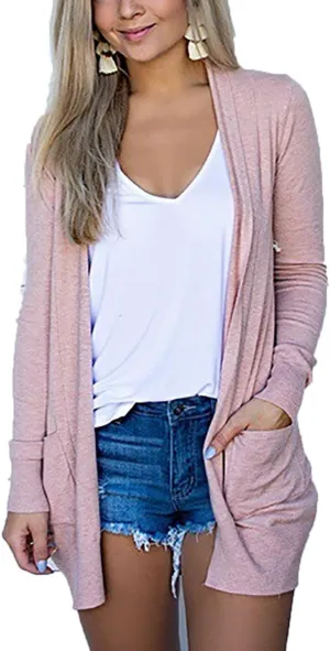GLIENST Womens Casual Open Front Solid Cardigans Sweaters Long Sleeves Cover Up Coats V Neck Jackets Outerwear