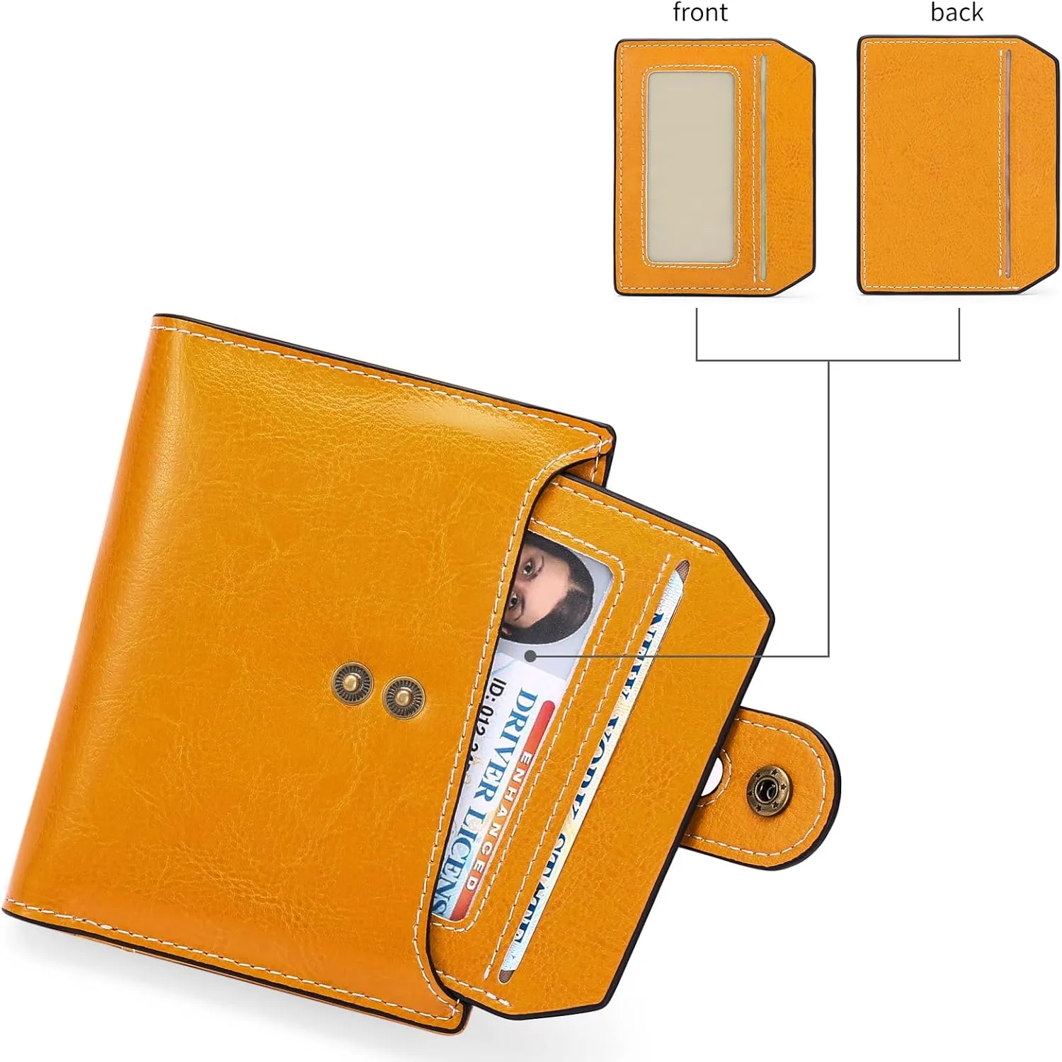 GOIACII Small Wallet Women Rfid Blocking Genuine Leather Compact Bifold Card Holder for Women with Zipper Coin Pocket 2 ID Windows