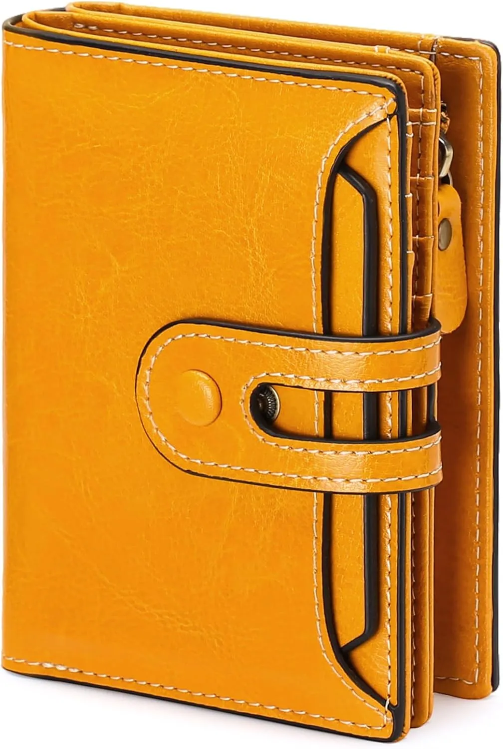 GOIACII Small Wallet Women Rfid Blocking Genuine Leather Compact Bifold Card Holder for Women with Zipper Coin Pocket 2 ID Windows