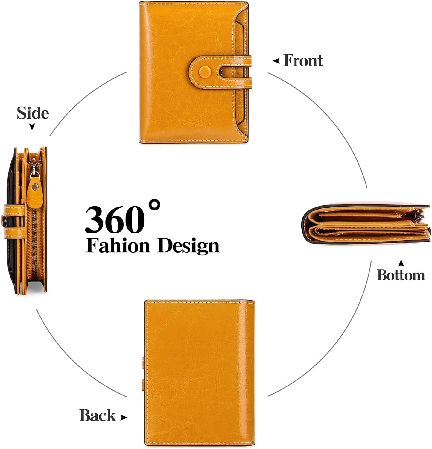 GOIACII Small Wallet Women Rfid Blocking Genuine Leather Compact Bifold Card Holder for Women with Zipper Coin Pocket 2 ID Windows