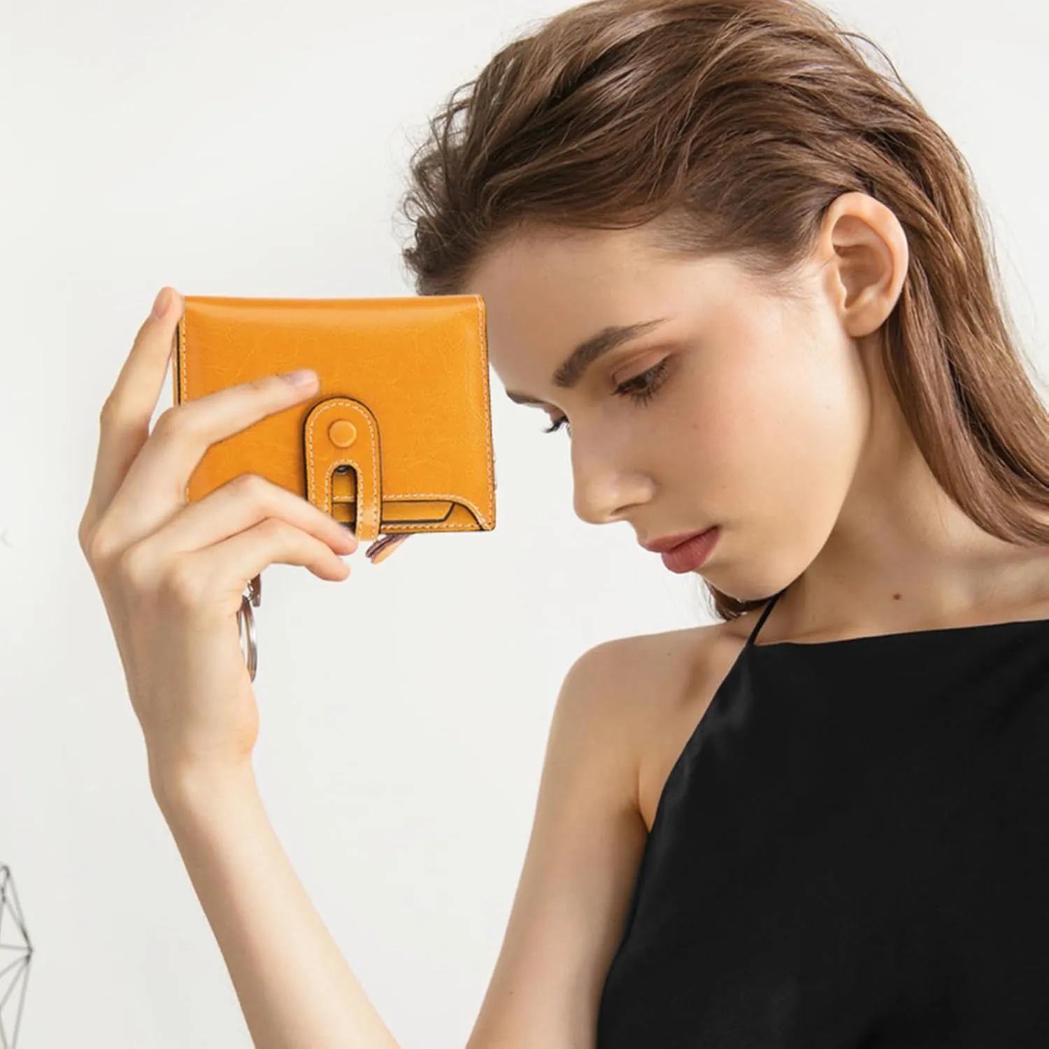 GOIACII Small Wallet Women Rfid Blocking Genuine Leather Compact Bifold Card Holder for Women with Zipper Coin Pocket 2 ID Windows