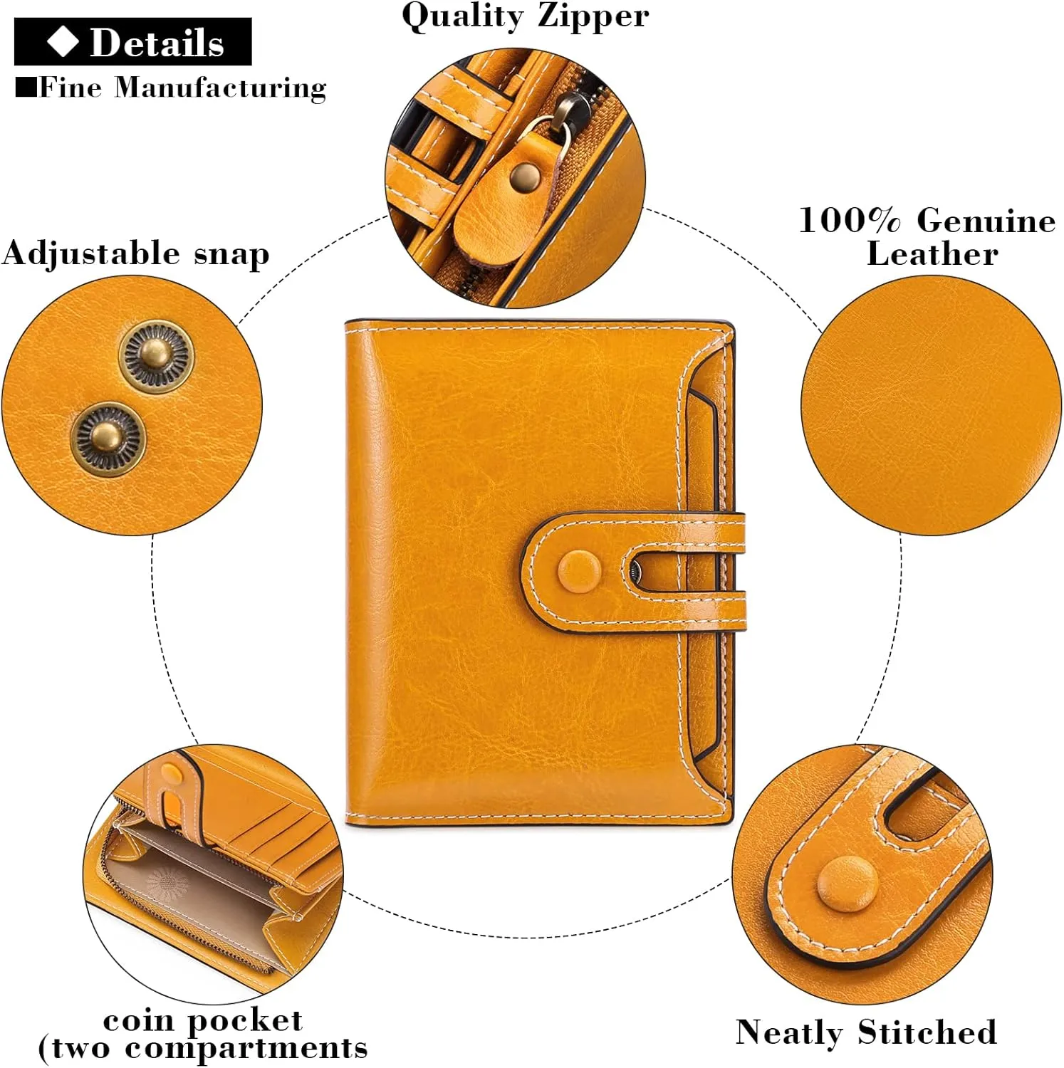 GOIACII Small Wallet Women Rfid Blocking Genuine Leather Compact Bifold Card Holder for Women with Zipper Coin Pocket 2 ID Windows