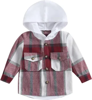 GOOCHEER Toddler Baby Boy Girl Plaid Jacket Hoodie Long Sleeve Button Down Shirts Coats Outerwear Shacket Cardigan Top