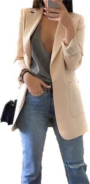 GORIFE Women Long Sleeve Lapel Collar Blazer with Pockets Classic-Fit Jacket Open Front Office Shoulder Suit