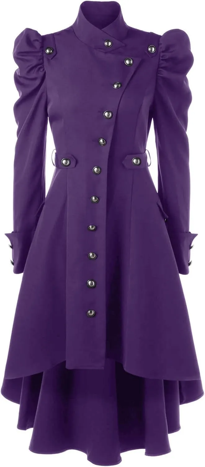 Gothic Vintage Womens Steampunk Victorian Swallow Tail Long Trench Coat Jacket