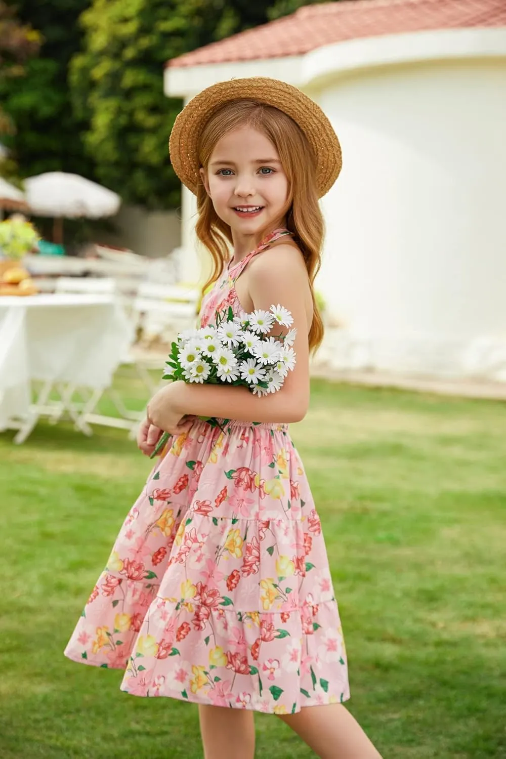 GRACE KARIN Girls Summer Dress Off Shoulder Floral A-line Midi Dress 5-14Y