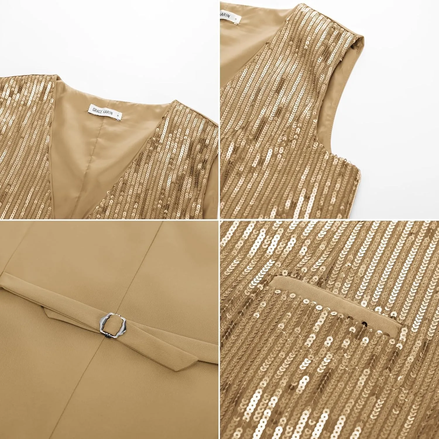 GRACE KARIN Mens Sequin Vest Slim Fit Shiny Dress Waistcoat Bowtie Set for Wedding Prom Party