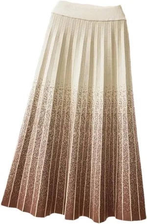 Gradient Knitted Long Skirt Women Fall Winter Stripe High Waist Pleated Midi Skirt Female