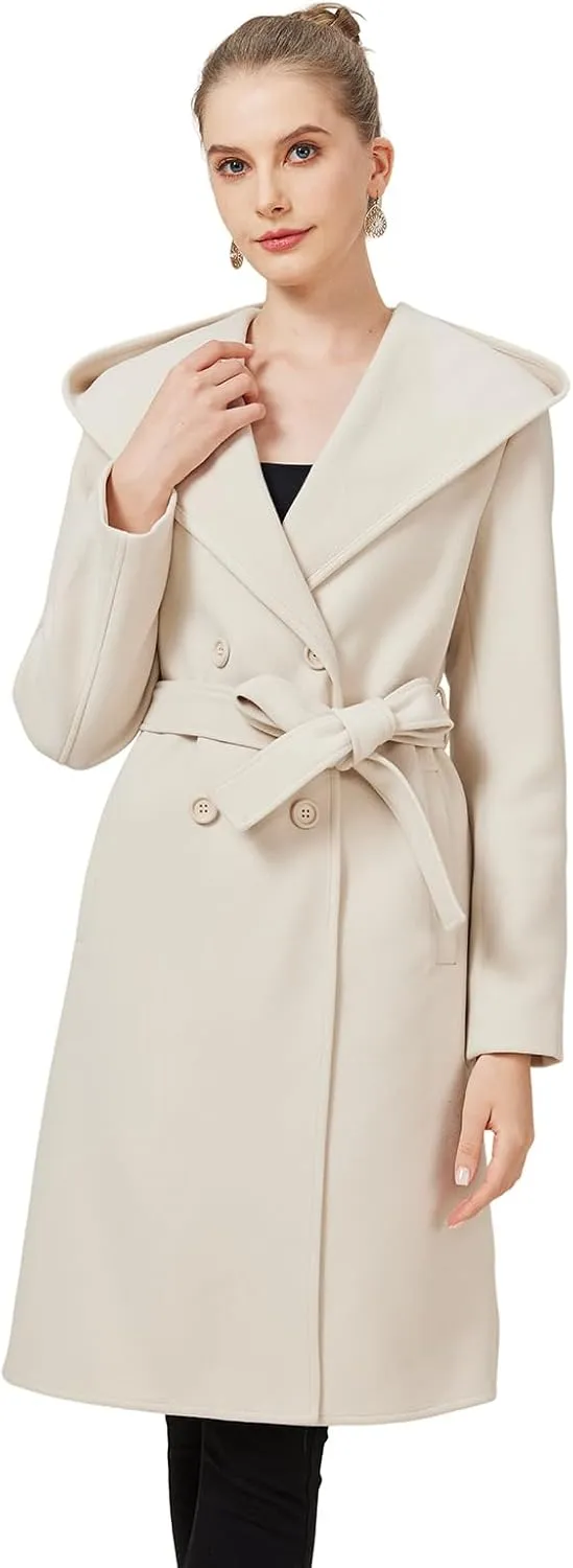 GRAN ORIENTE Winter Mid Length Woolen Pea Coats Trench For Women with Warm Down Vest and Faux Fur Collar