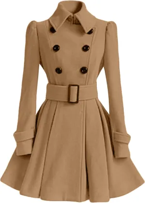 GRASWE Plplum PeaCoats For Women Winter Swing Flared Coats Long Warm Jacket