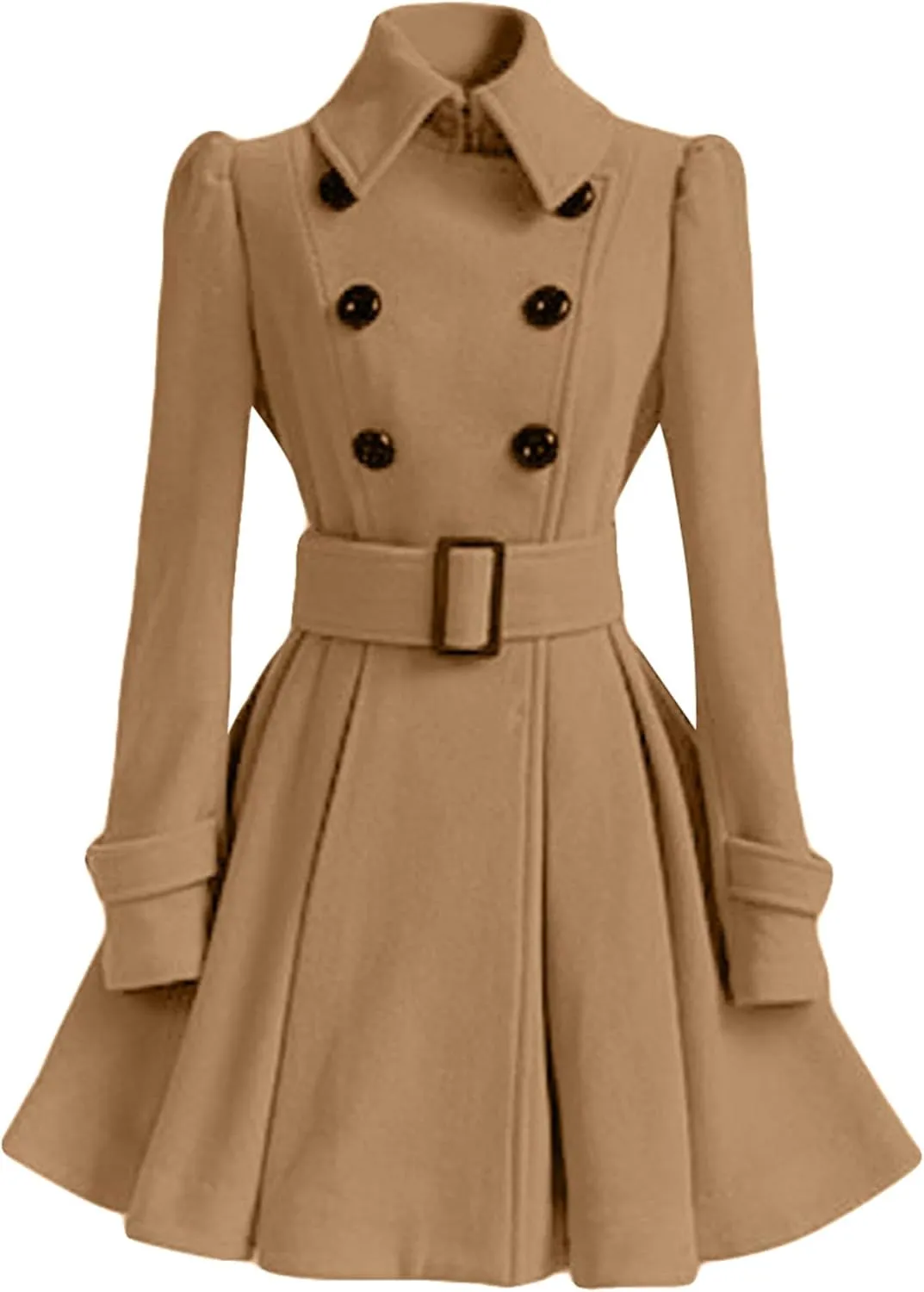 GRASWE Plplum PeaCoats For Women Winter Swing Flared Coats Long Warm Jacket