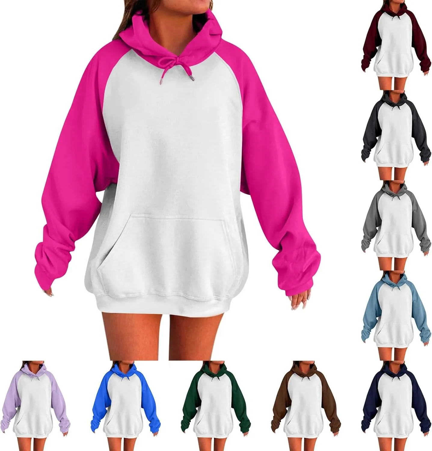 Gumipy Oversized Hoodies for Women Trendy Fleece Color Block Womens Sweatshirt Hoodies Plus Size Winter Clothes with Pocket