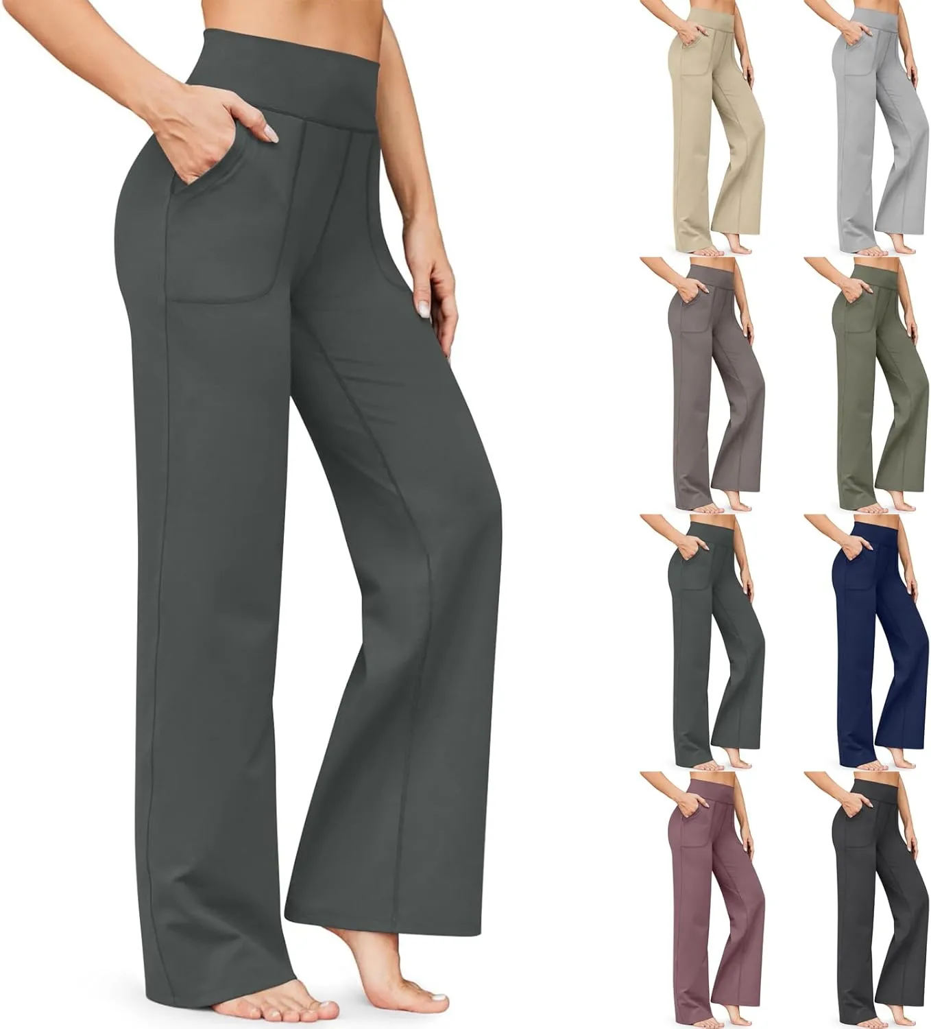 Gumipy Women Yoga Pants Casual Comfy Wide Leg Pants Stretch High Waisted Lounge Pants Straight Leg Sweatpants with Pockets