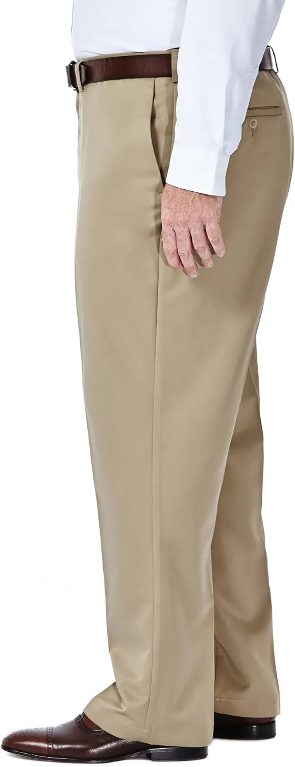 Haggar Men's Cool 18 Classic Fit Flat Front and Pleat Front Hidden Expandable Waistband Pant Big and Tall Sizes