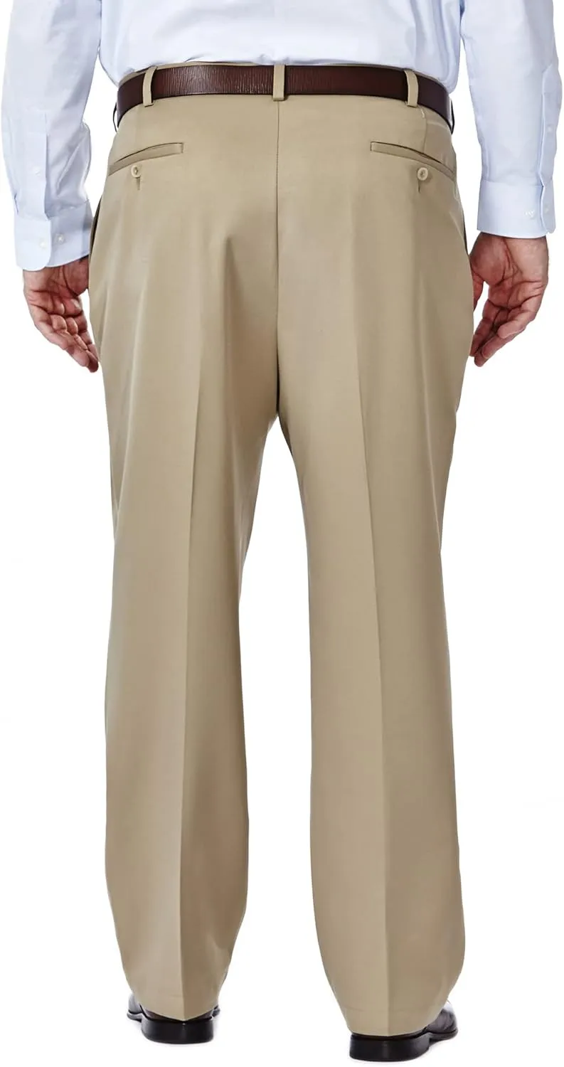 Haggar Men's Cool 18 Classic Fit Flat Front and Pleat Front Hidden Expandable Waistband Pant Big and Tall Sizes