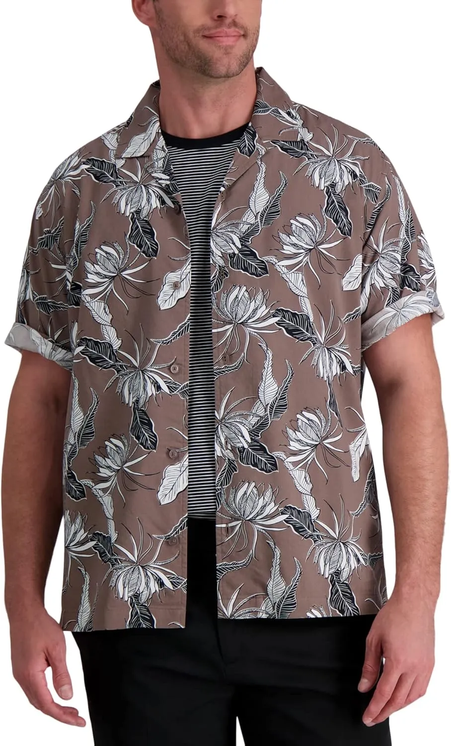 Haggar Men's Short Sleeve Printed Stretch Camp Shirt