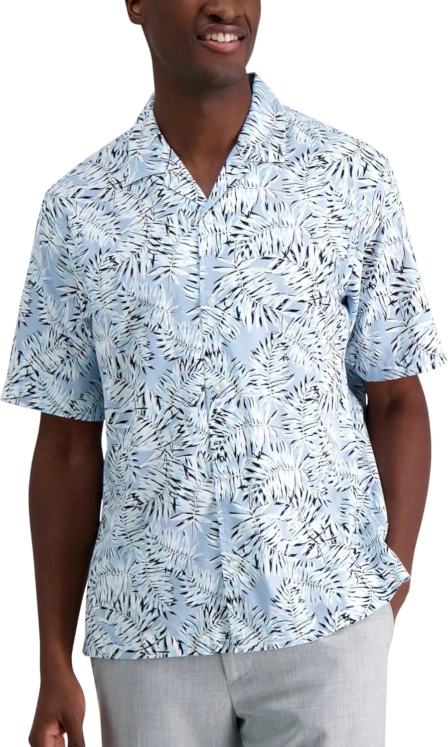 Haggar Men's Short Sleeve Printed Stretch Camp Shirt