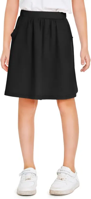 Haloumoning Girls Sweat Skirts Kids Cute Elastic Waist Ruffle A-line Skorts with Pockets Fashion Clothes