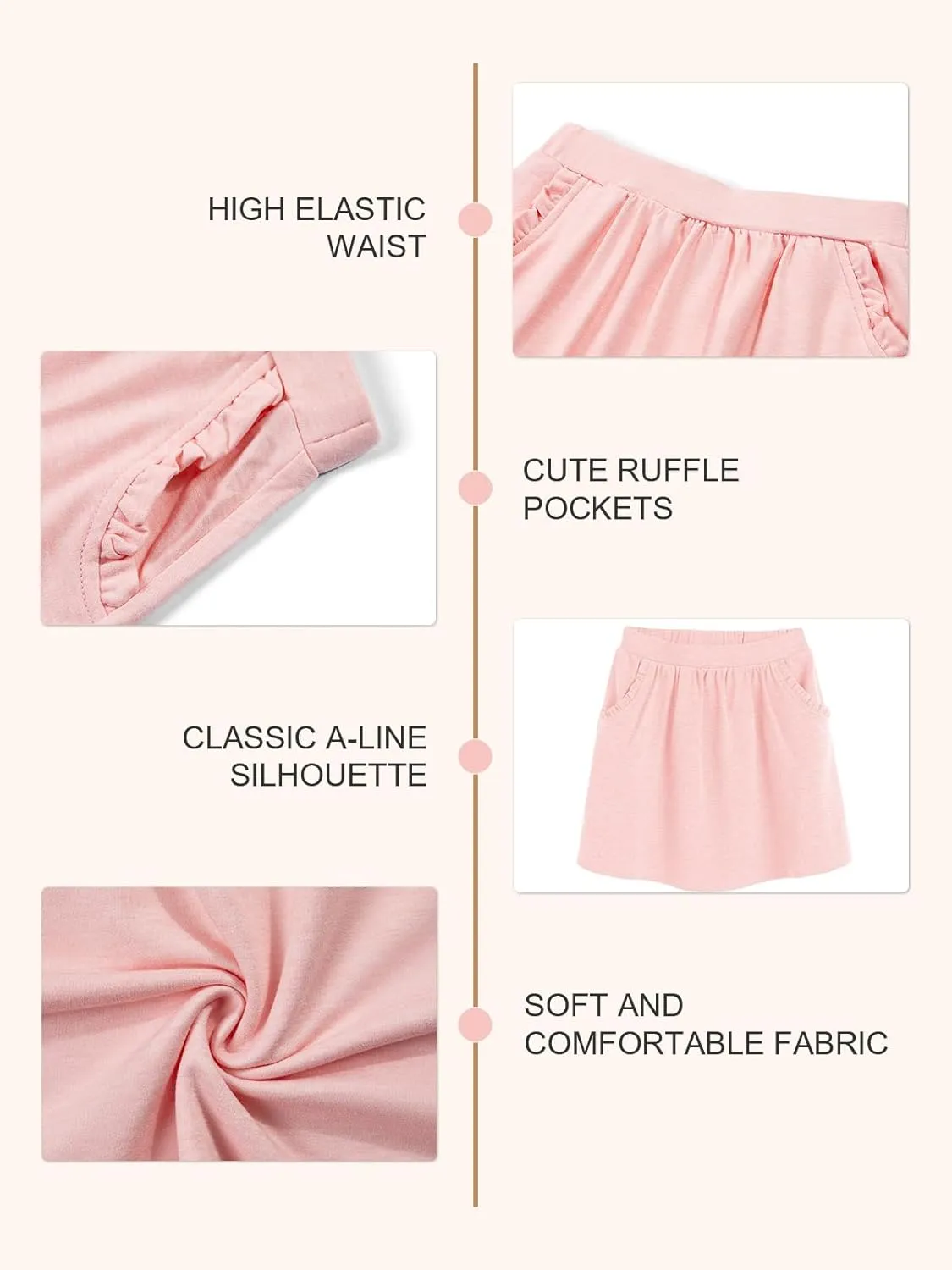 Haloumoning Girls Sweat Skirts Kids Cute Elastic Waist Ruffle A-line Skorts with Pockets Fashion Clothes