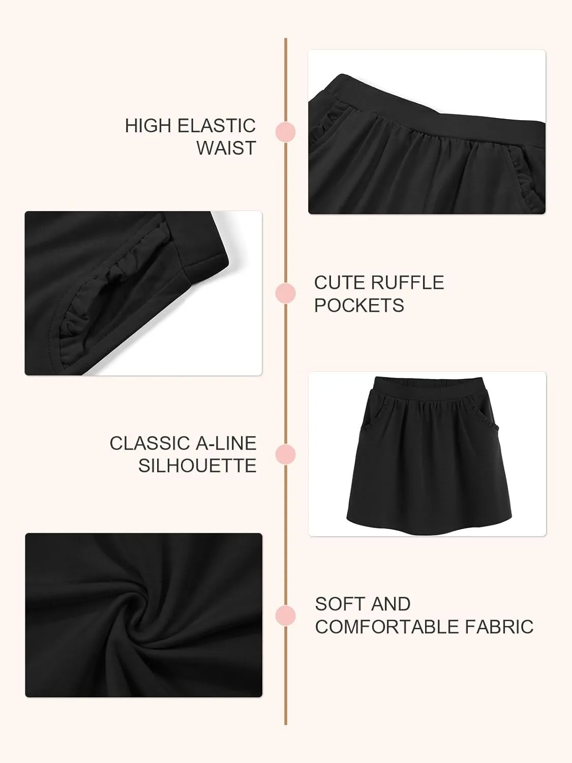 Haloumoning Girls Sweat Skirts Kids Cute Elastic Waist Ruffle A-line Skorts with Pockets Fashion Clothes