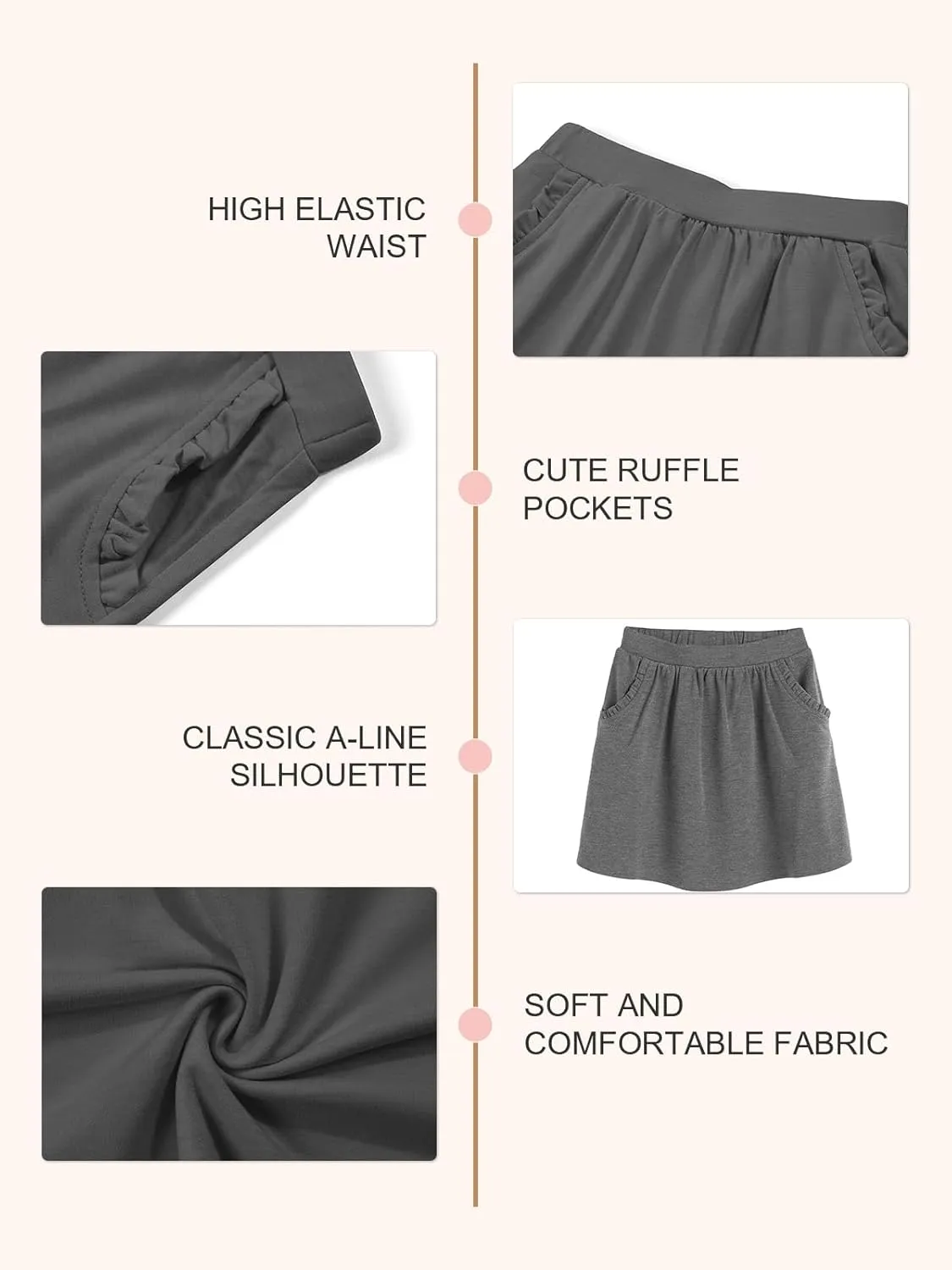 Haloumoning Girls Sweat Skirts Kids Cute Elastic Waist Ruffle A-line Skorts with Pockets Fashion Clothes