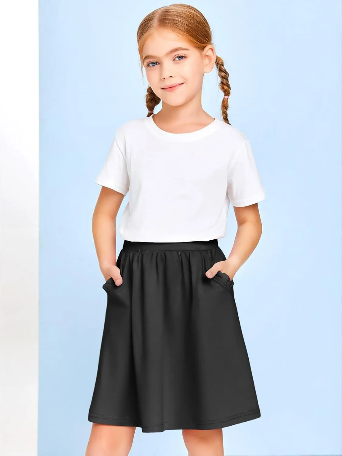 Haloumoning Girls Sweat Skirts Kids Cute Elastic Waist Ruffle A-line Skorts with Pockets Fashion Clothes