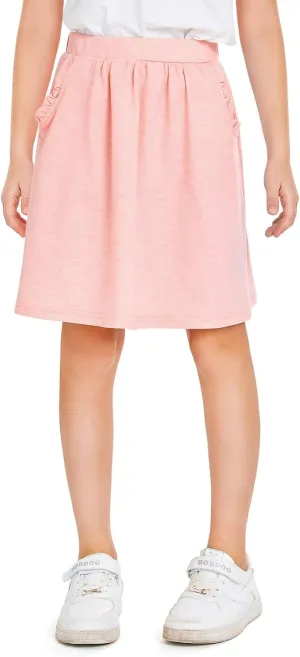 Haloumoning Girls Sweat Skirts Kids Cute Elastic Waist Ruffle A-line Skorts with Pockets Fashion Clothes