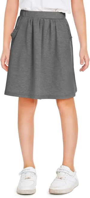Haloumoning Girls Sweat Skirts Kids Cute Elastic Waist Ruffle A-line Skorts with Pockets Fashion Clothes