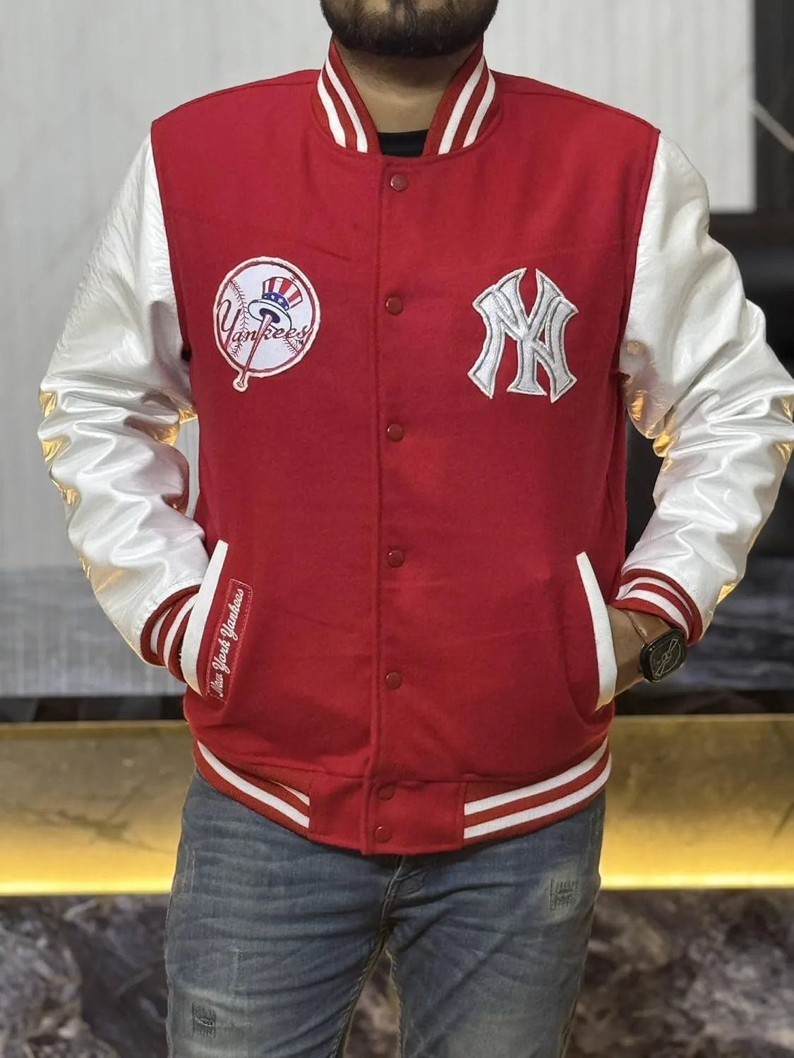 H&D Clothing Mens New Letterman Yankees York Varsity Jacket Mens NY College Baseball Varsity Bomber Jacket