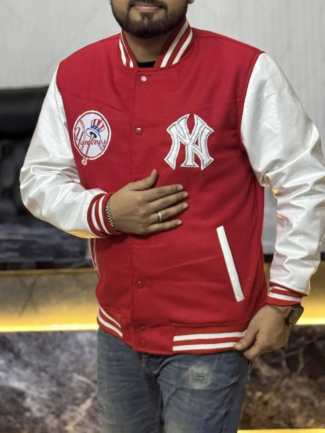 H&D Clothing Mens New Letterman Yankees York Varsity Jacket Mens NY College Baseball Varsity Bomber Jacket