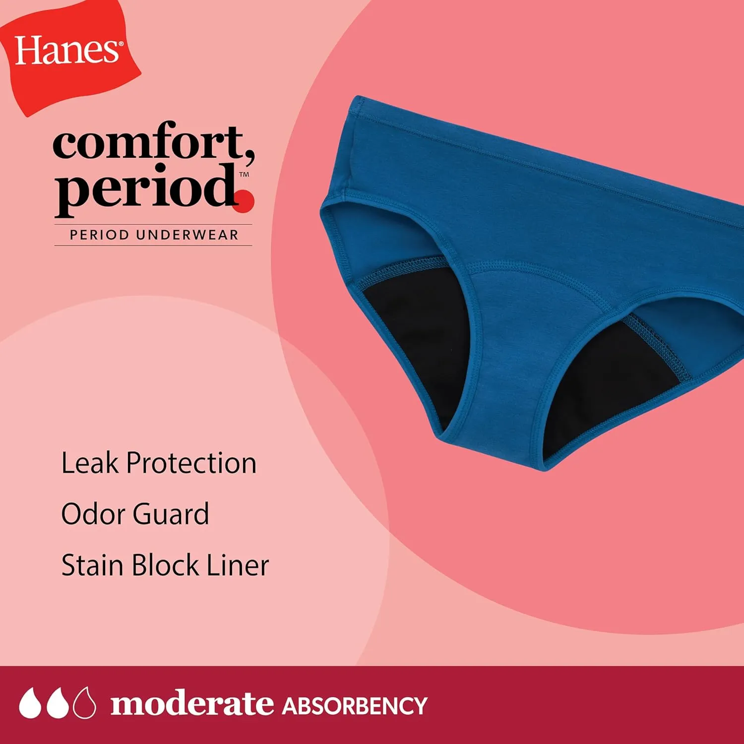 Hanes Girls' Comfort, Period. Boys'hort & Hipster Period Underwear, Moderate Protection, Multi-Pack