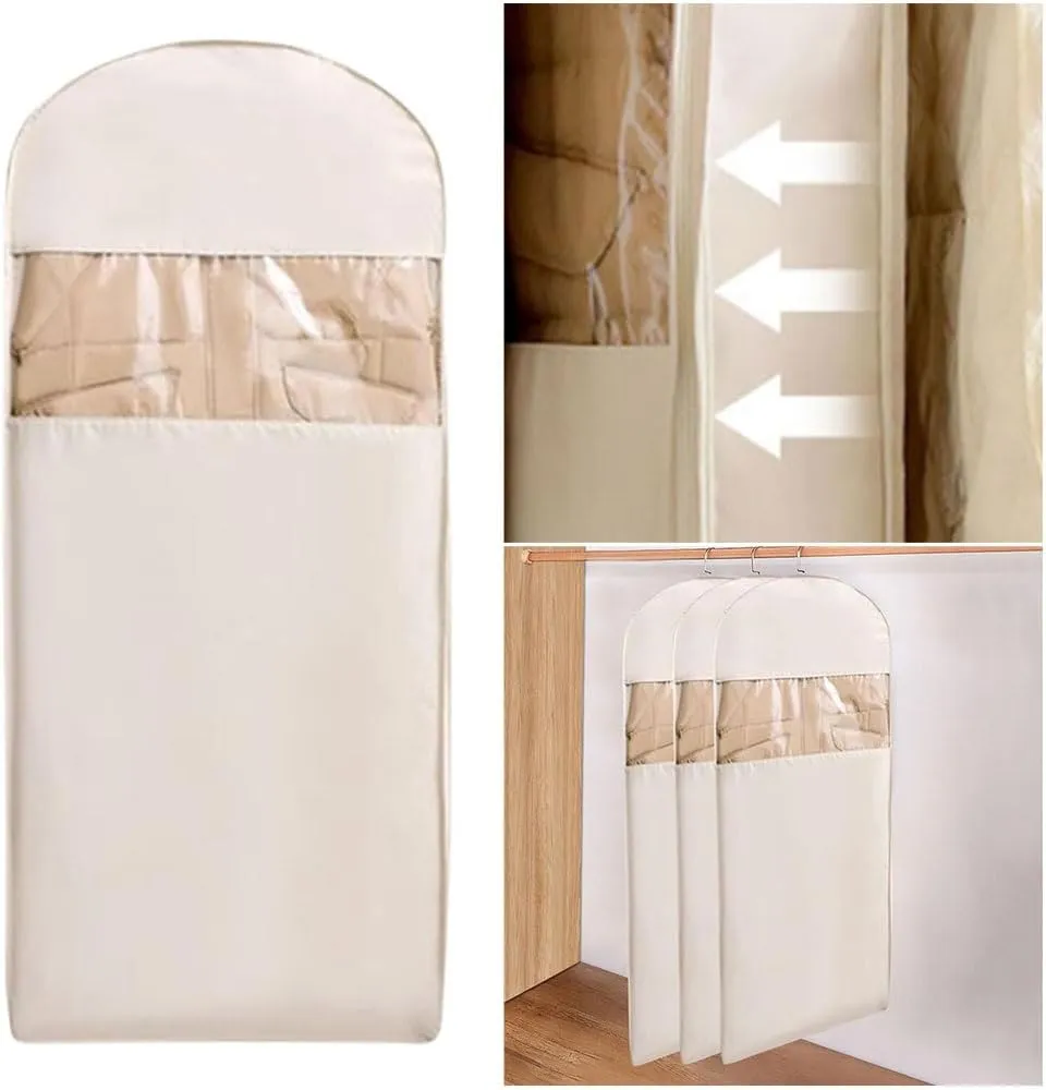 Hanging Garment Bag with Self Compression Zipper Space Saver for Coats and Jackets Storage