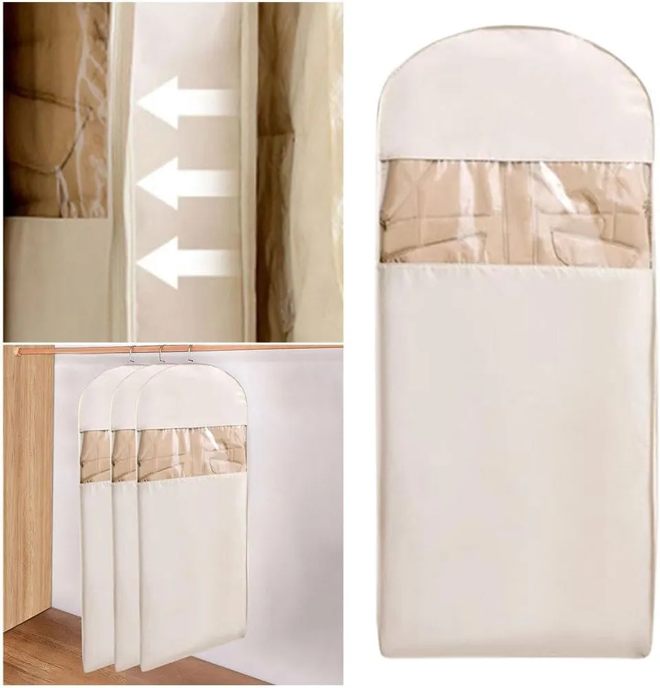 Hanging Garment Bag with Self Compression Zipper Space Saver for Coats and Jackets Storage