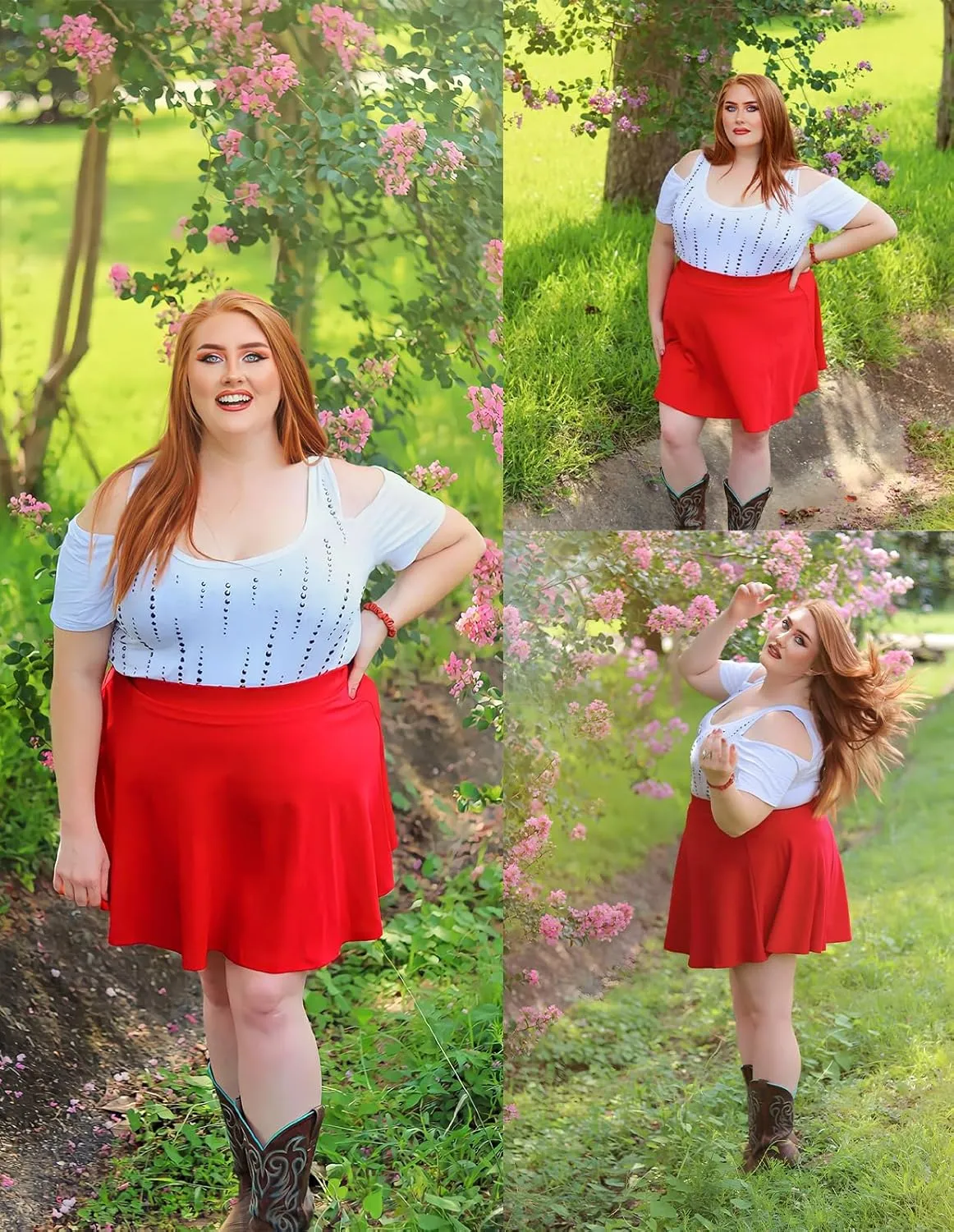 Hanna Nikole Women Plus Size Casual Mini Skater Skirt Elastic Lining High Waist Basic Flared Skorts Pleated with Pocket