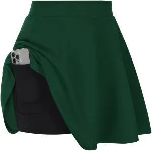 Hanna Nikole Women Plus Size Casual Mini Skater Skirt Elastic Lining High Waist Basic Flared Skorts Pleated with Pocket
