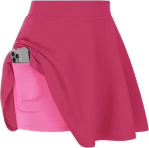Hanna Nikole Women Plus Size Casual Mini Skater Skirt Elastic Lining High Waist Basic Flared Skorts Pleated with Pocket