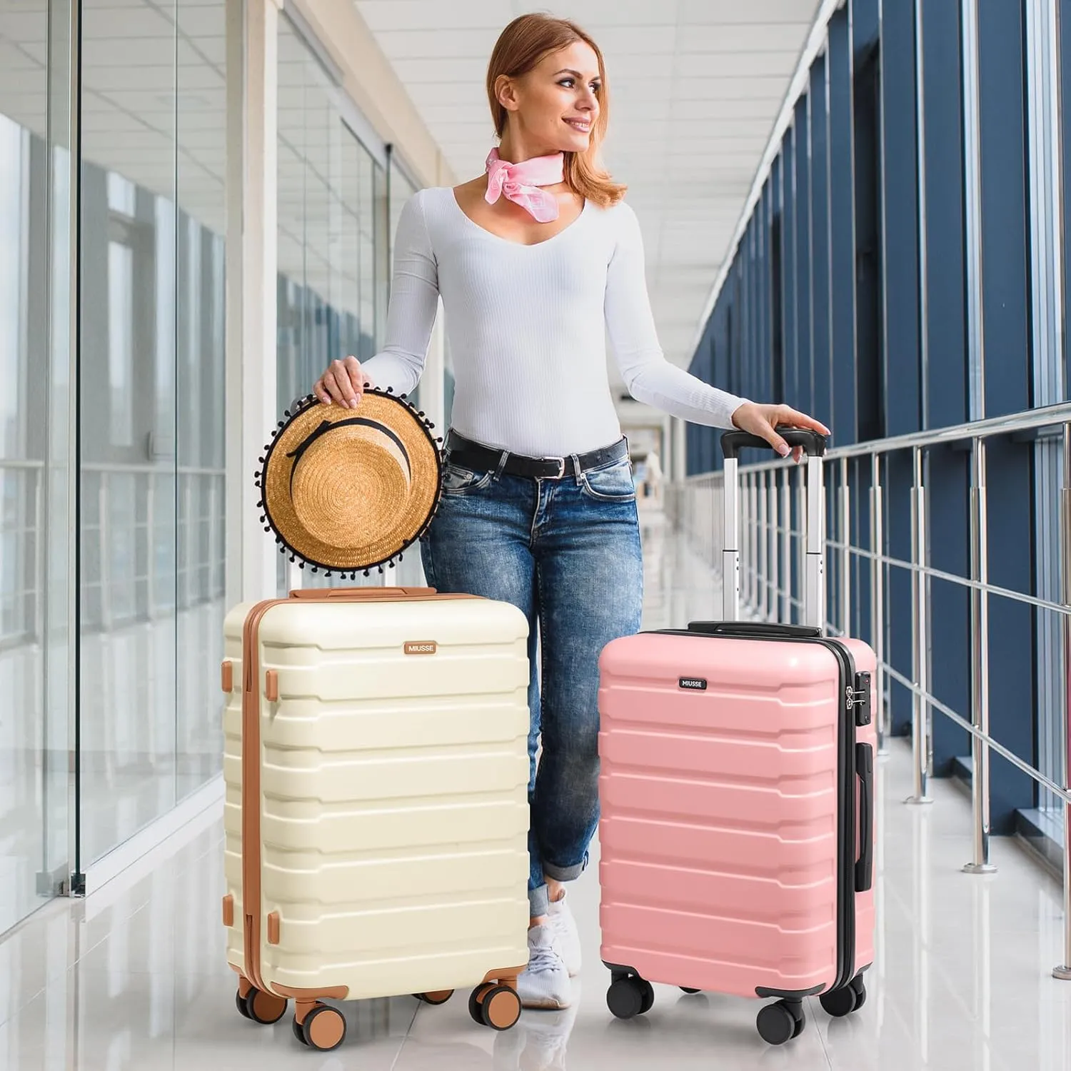 Hardshell Luggage Sets 3 Piece, 20"/24"/28" ABS Carry On Suitcase with Spinner Wheels and TSA Lock, Lightweight Durable Suite for Women And Men Travel(Beige, (20/24/28in))